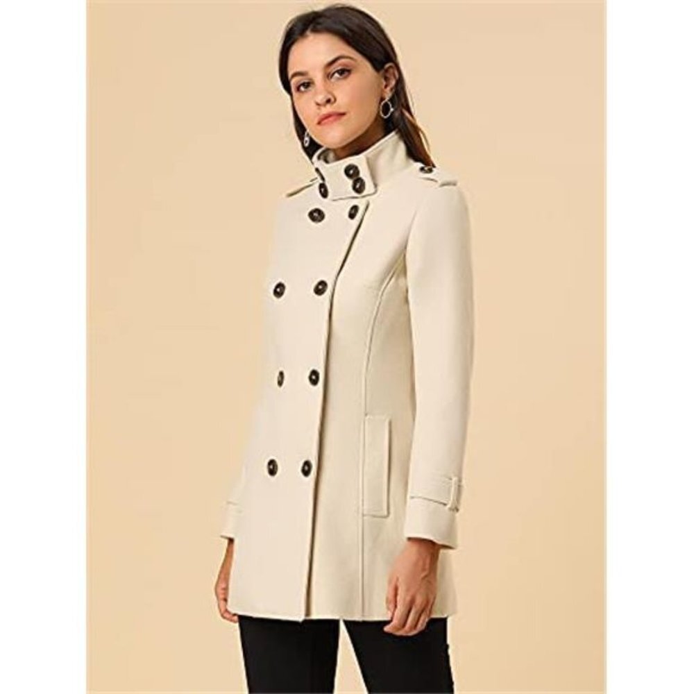 Women's Stand Collar Double Breasted Pockets Trendy Outwear Winter Coat - Picture 3 of 7